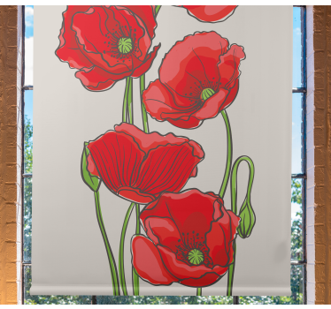 Cortina roller floral flores de amapola roja - TenVinilo