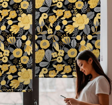 Cortina roller floral patrón botánico amarillo - TenVinilo