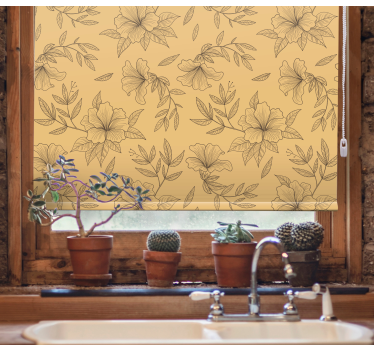 Cortina roller floral patrones estilizados beige - TenVinilo