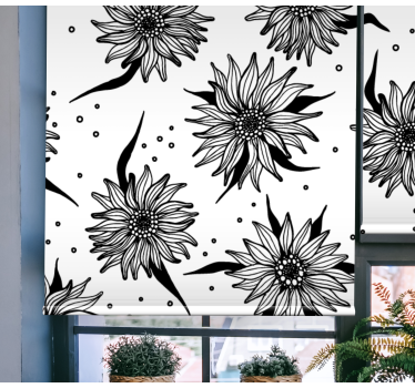 Cortina roller floral girasoles blancos y negros - TenVinilo