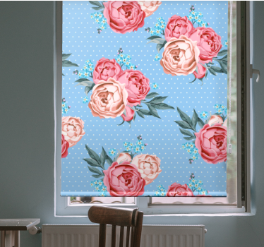 Cortina roller floral rosas rosas azules en flor - TenVinilo