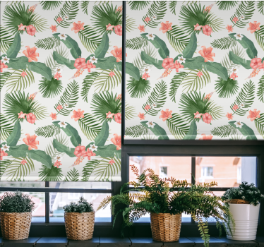 Cortina roller flores diseño verde tropical - TenVinilo