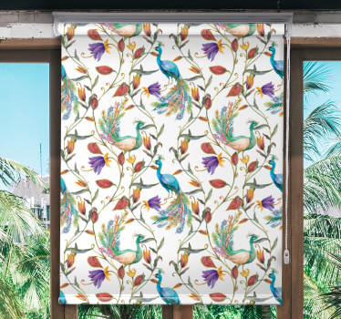 Cortina roller flores elegante pavo real floral - TenVinilo