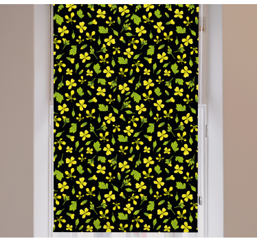 Cortina roller flores patrón amarillo y negro - TenVinilo