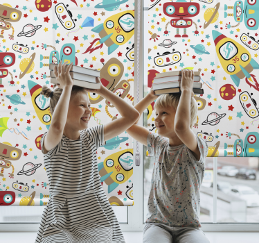 Cortina roller infantil aventura de robots cohete - TenVinilo