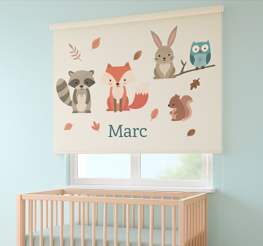 Cortina roller infantil animales del bosque con nombre - TenVinilo
