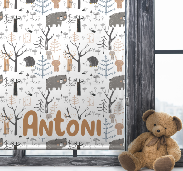 Cortina roller infantil animales nórdicos con nombre - TenVinilo