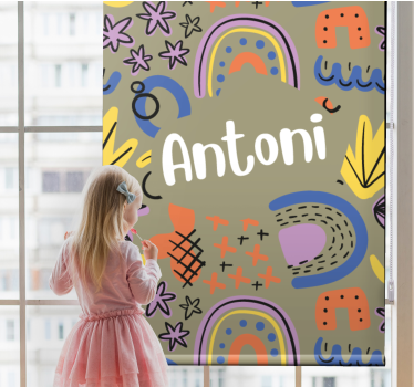 Cortina roller infantil arcoíris geométricos con nombre - TenVinilo