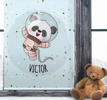 Cortina roller infantil astronauta panda con nombre - TenVinilo