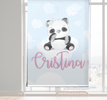 Cortina roller infantil bebé panda sentado con nombre - TenVinilo