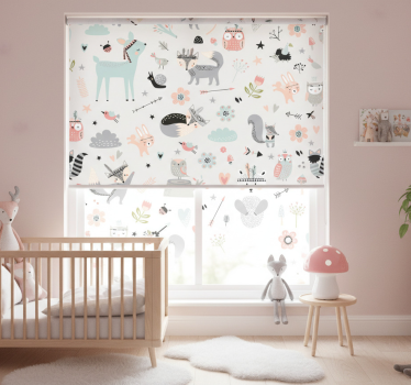 Cortina roller infantil bosque rosa estilo nórdico - TenVinilo