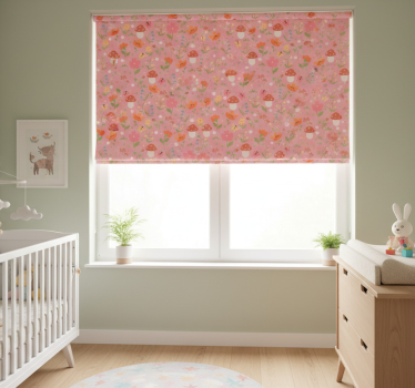 Cortina roller infantil con diseño de setas florales - TenVinilo