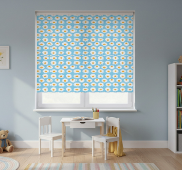 Cortina roller infantil con estampado de margaritas azul - TenVinilo