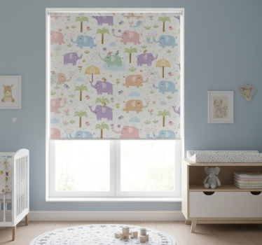 Cortina roller infantil con lindo estampado de elefantes - TenVinilo