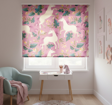 Cortina roller infantil diseño de caballo floral rosa - TenVinilo