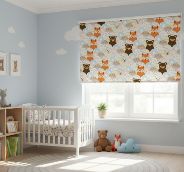 Cortina roller infantil diseño de patchwork oso y zorro - TenVinilo