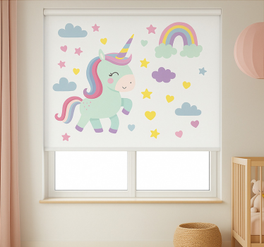 Cortina roller infantil diseño de unicornio colorido - TenVinilo