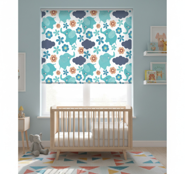 Cortina roller infantil elefantes y flores - TenVinilo