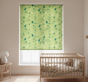 Cortina roller infantil elementos navideños fondo verde - TenVinilo