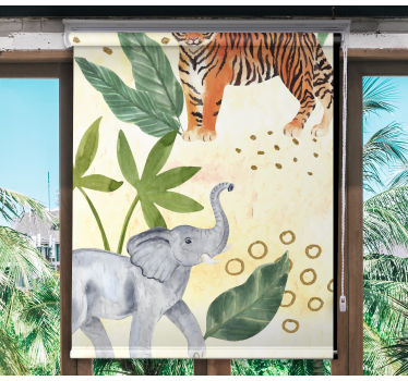 Cortina roller infantil encuentro con animales tropicales - TenVinilo