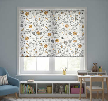 Cortina roller infantil estilo garabato de gatos y perros - TenVinilo