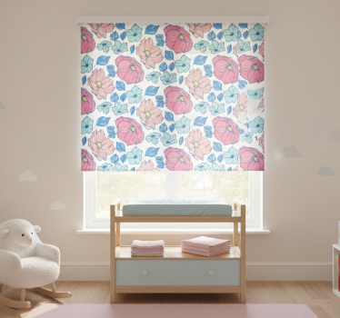 Cortina roller infantil flores delicadas rosas y azules - TenVinilo