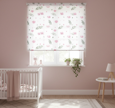Cortina roller infantil flores pequeñas minimalistas rosas - TenVinilo