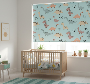 Cortina roller infantil fondo azul con dinosaurios - TenVinilo