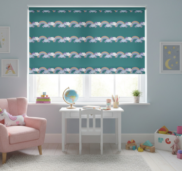 Cortina roller infantil fondo turquesa con unicornios - TenVinilo