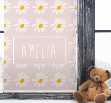 Cortina roller infantil margarita floral con nombre - TenVinilo