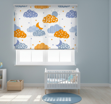 Cortina roller infantil nubes y sol azul y naranja - TenVinilo