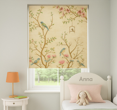 Cortina roller infantil pájaros flores ramas - TenVinilo