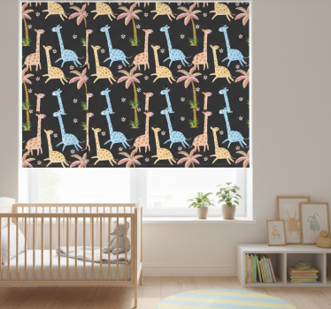 Cortina roller infantil palmeras grises y animales - TenVinilo