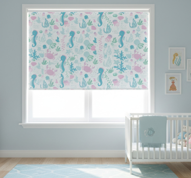 Cortina roller infantil pastel de animales y plantas marinas - TenVinilo