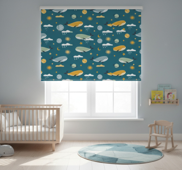 Cortina roller infantil patrón de ballenas moderno - TenVinilo