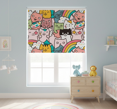 Cortina roller infantil patrón de gatos en colores pastel - TenVinilo