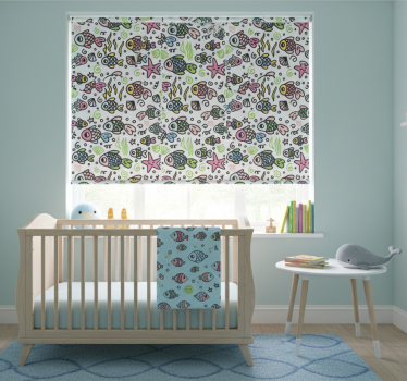 Cortina roller infantil patrón de peces multicolor - TenVinilo
