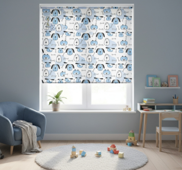 Cortina roller infantil patrón de perros dibujados azul - TenVinilo