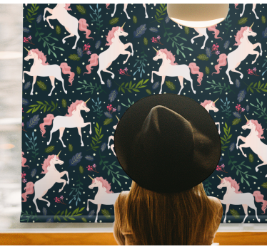 Cortina roller infantil patrón de unicornio realista - TenVinilo