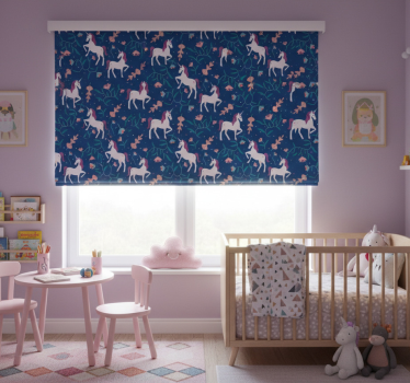 Cortina roller infantil patrón de unicornios con plumas - TenVinilo