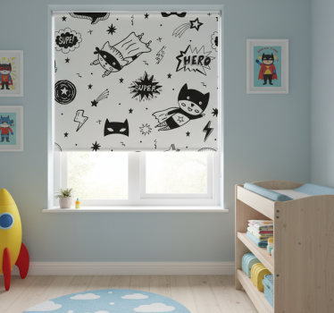 Cortina roller infantil patrones de cómic de superhéroes - TenVinilo