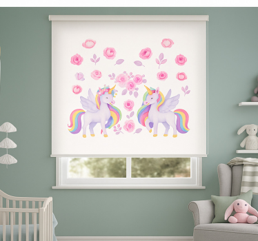 Cortina roller infantil unicornio rosa y flores - TenVinilo