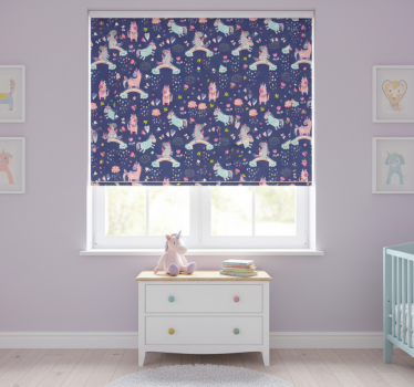 Cortina roller infantil unicornios coloridos con arcoíris - TenVinilo