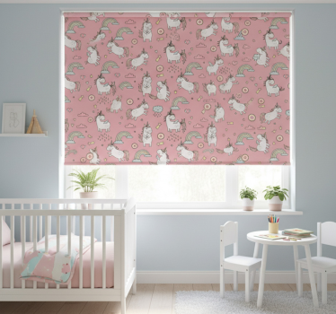 Cortina roller infantil unicornios y arcoíris rosa - TenVinilo