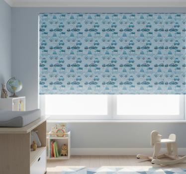 Cortina roller infantil vehículos de ciudad azul nórdico - TenVinilo