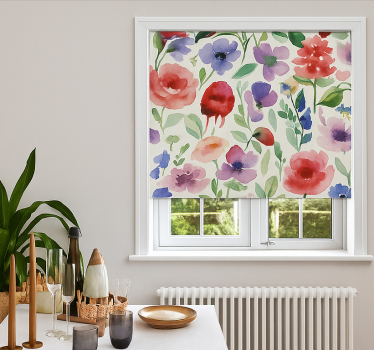 Cortina roller living comedor acuarela floral vibrante - TenVinilo
