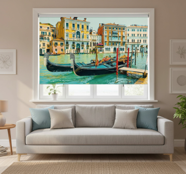 Cortina roller living comedor aquarella canales de venecia - TenVinilo