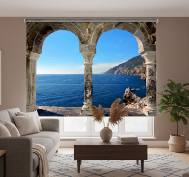 Cortina roller living comedor arcos vista costera - TenVinilo