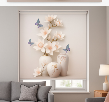 Cortina roller living comedor arte floral en 3d - TenVinilo