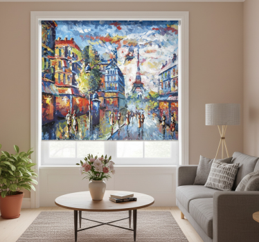 Cortina roller living comedor arte parís bohemio acuarela - TenVinilo
